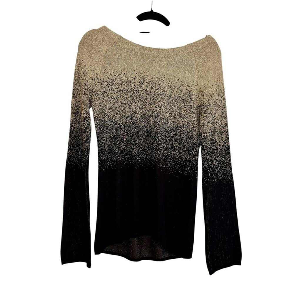 White House Black Market Metallic Gold Glitter Black Sweater